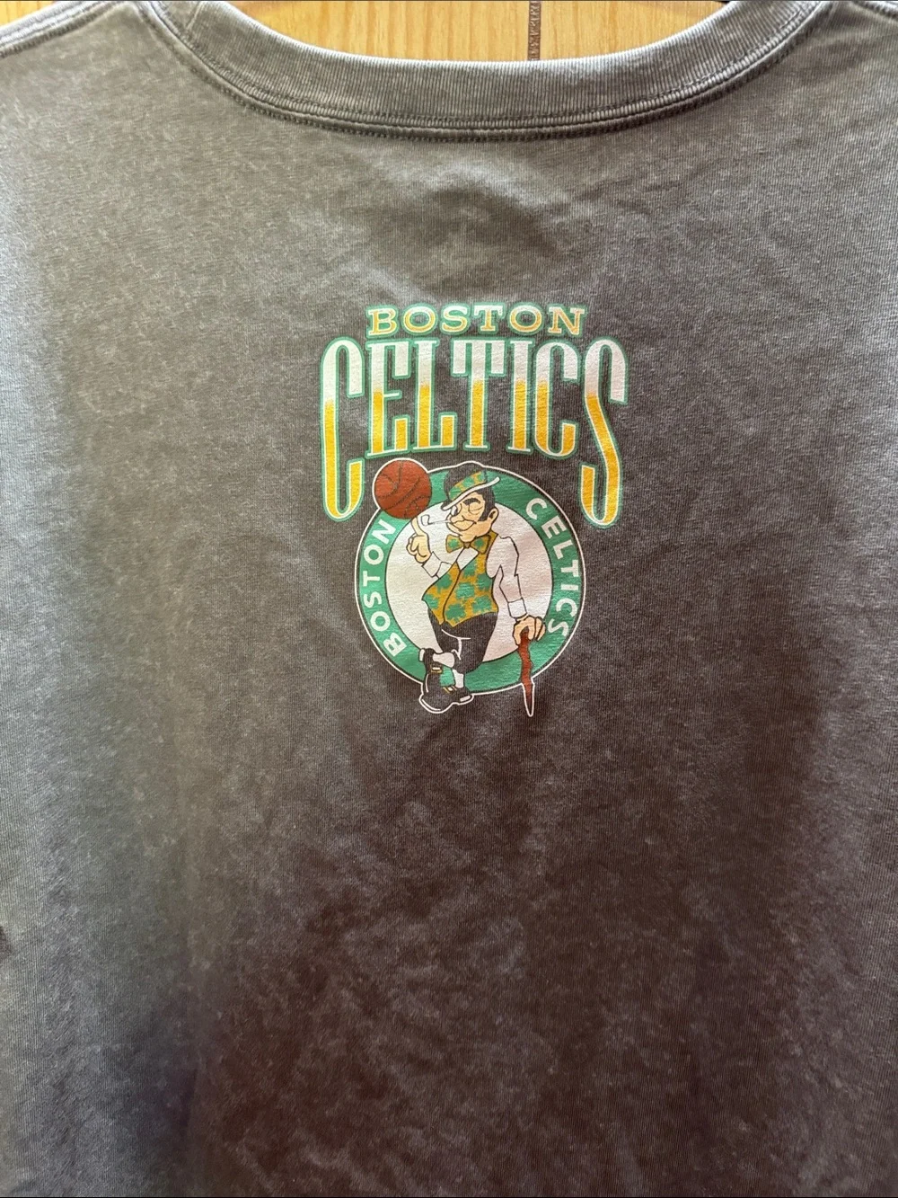 NBA Boston Celtics Vintage Graphic Tee in Charcoal Gray with Green and Gold